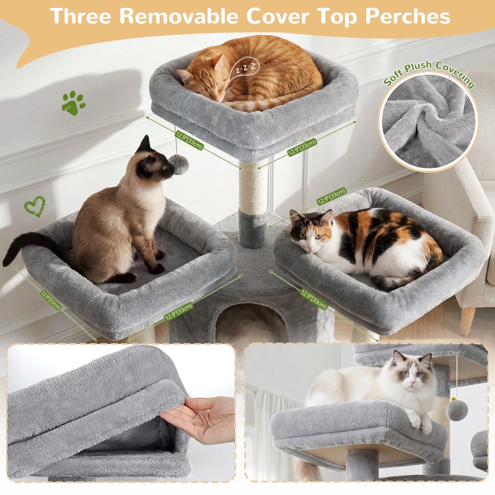 Globlazer 80in Heavy Duty Cat Tree for Large Cats, Multi-Level Cat Furniture Activity Center with 2 Condos, 2 Hammocks, 3 Perches & Sisal Scratching Posts, Light Grey - Image 4