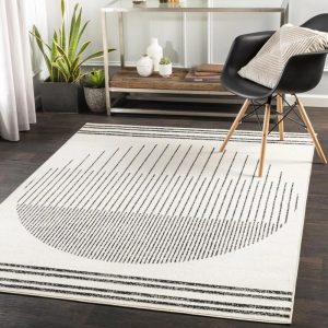 Livabliss Area Rugs for Living Room, 57 Pisa Modern Black Rug, Bedroom Dining Room Home Decor Stain Resistant Carpet (5" x 7")