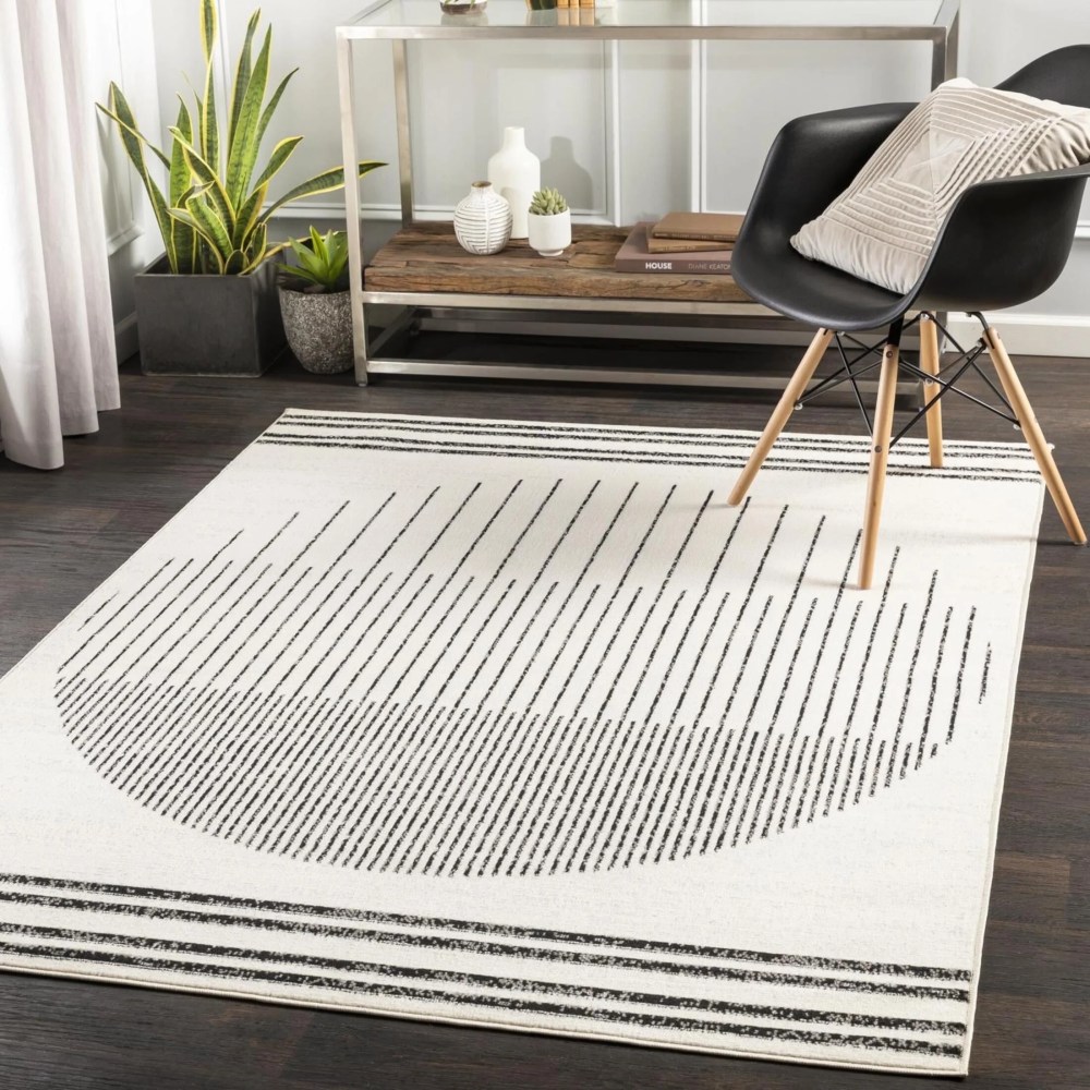 Livabliss Area Rugs for Living Room, 57 Pisa Modern Black Rug, Bedroom Dining Room Home Decor Stain Resistant Carpet (5" x 7")