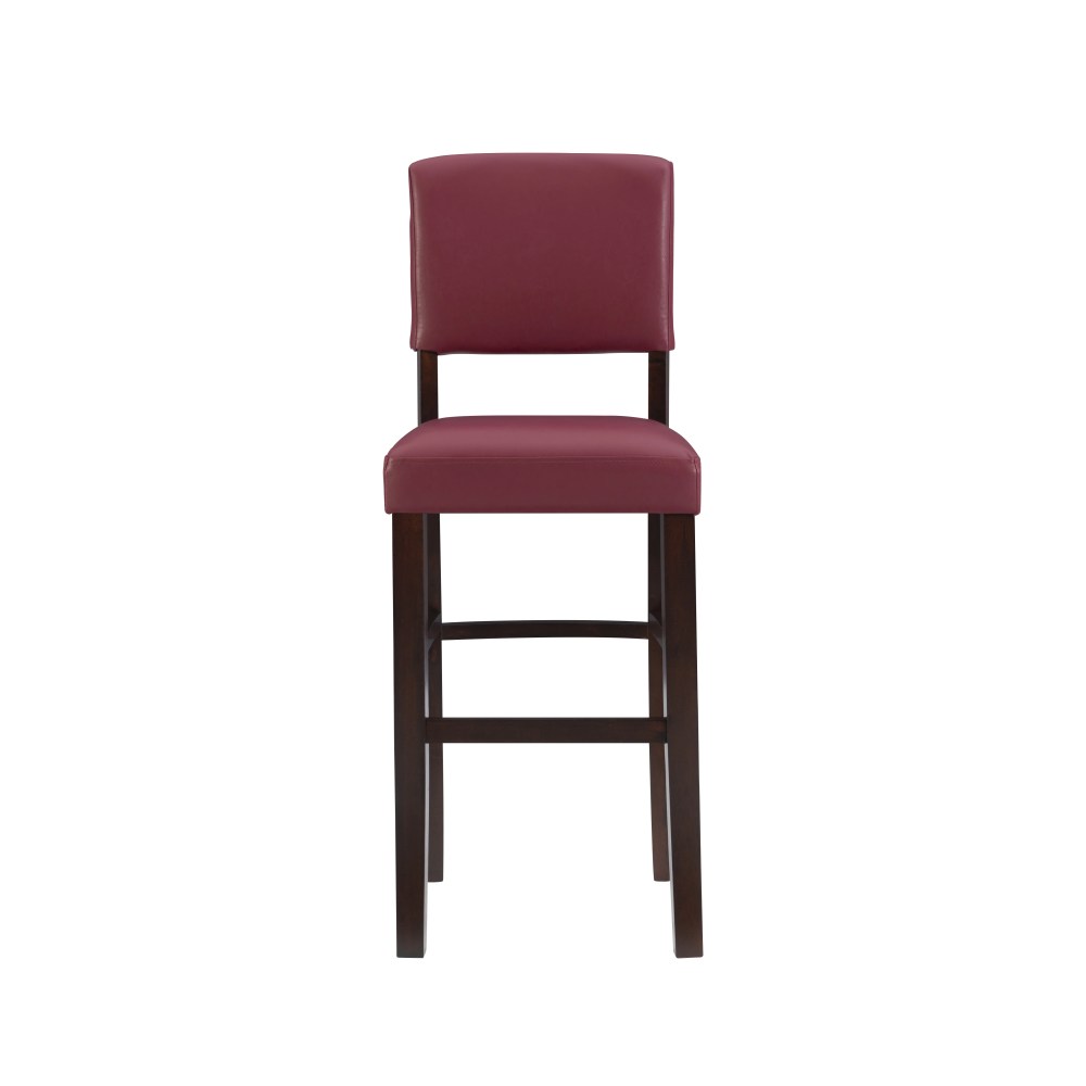 Linon Monaco Full Back Wood Bar Stool, 30" Seat Height, Espresso Finish with Dark Red Fabric - Image 9
