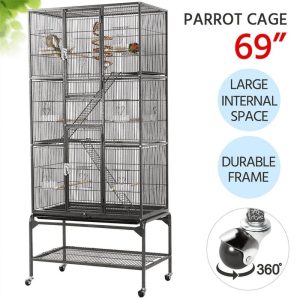 Easyfashion 69" H Extra Large Rolling Bird Cage with Detachable Stand,  Black