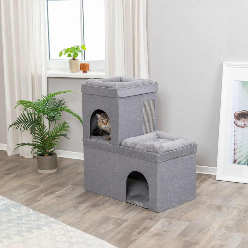 TRIXIE Crazy Cube Stackable Cat Condo with Sisal Scratching Surface, Cozy Hideaway, Gray - Image 4
