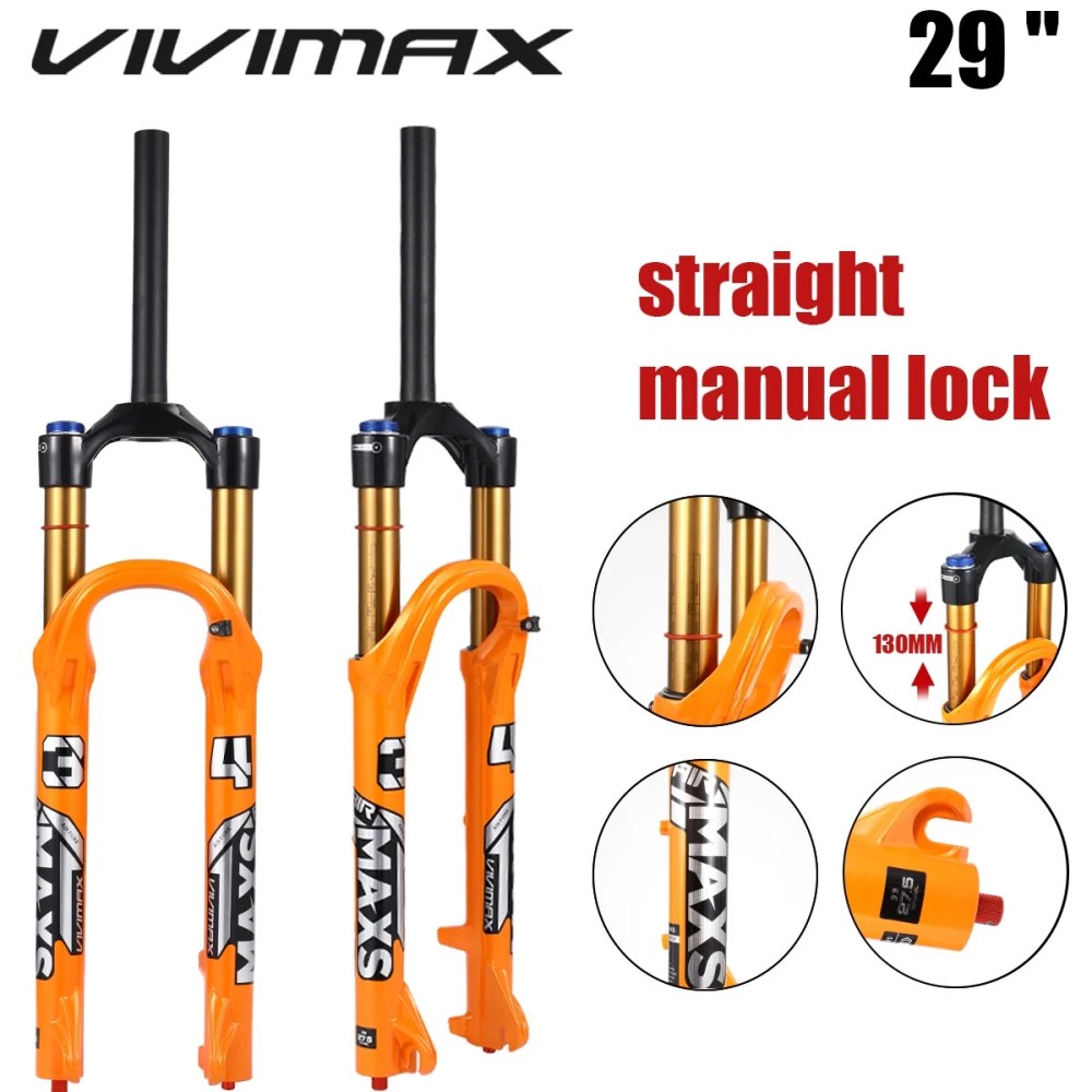 VIVIMAX MTB Bike Fork Solo Air Bicycle Front Suspension 27.5/29inch Alloy Magnesium QuickRelease, Stroke 130MM, inner tube 34MM