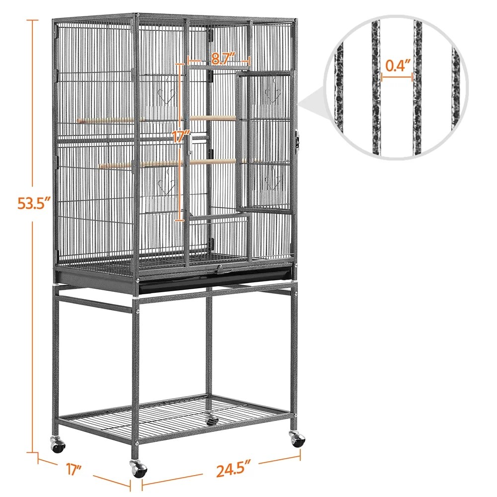 Renwick 54"H Large Rolling Metal Pet Cage for Birds or Small Animal, Black - Image 4