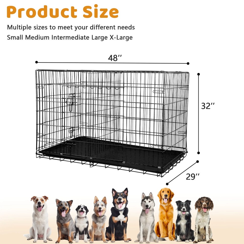 YRLLENSDAN 48 inch Foldable Large Dog Crate for Large Dogs, Metal Wire Dog Cage with Plastic Tray and Handle Double-Door Outdoor Dog Crates and Kennels for Medium dogs, Black - Image 4