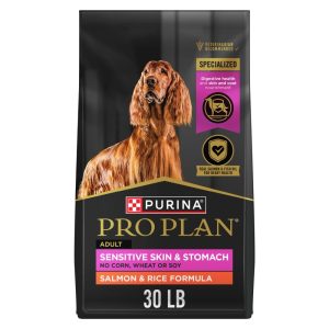 Purina Pro Plan Dry Dog Food for Adult Dogs,  High Protein,  Sensitive Stomach,  Salmon & Rice,  30 lb Bag