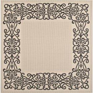 Safavieh Courtyard Ellie Oriental Indoor/Outdoor Area Rug,  Sand/Black,  7'10" x 7'10" Square