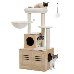 Pefilos 50" Cat Tree Tower for Indoor Cats with Hammocks, Multi-Level Cat Condo for Adult Cats Play House Activity Center Cats with Litter Box Included, Beige