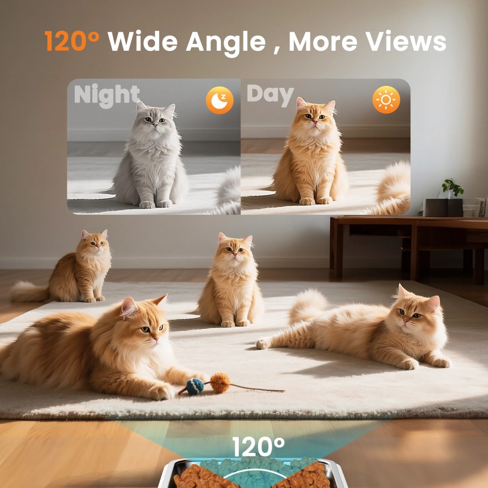 Oneisall WF-63 5GHz & 2.4GHz Automatic Cat Food Dispenser, 6L/25 Cups Automatic Cat Feeder with Camera, White - Image 8