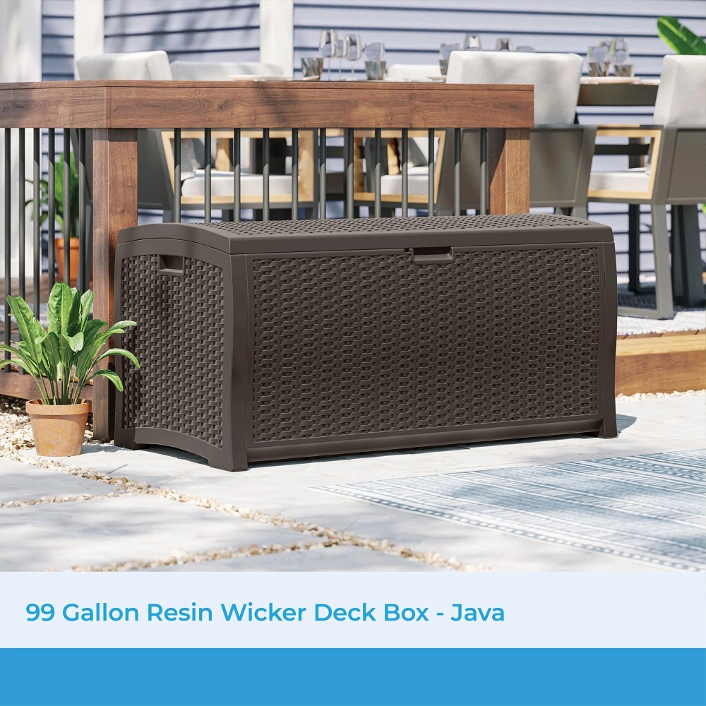 Suncast Resin 99-Gal Capacity Deck Box, Patio, Mocha Brown, DBW9200 52 in D x 27.5 in H x 27.6 in W - Image 2