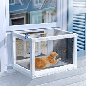 Winter Cat Window Box-Cat Window Perch Catio with Windproof Cover & Cat Door