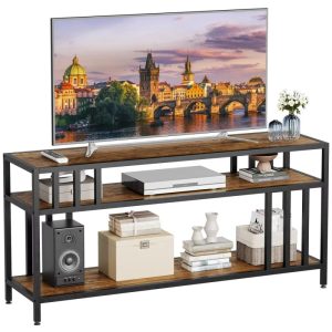 65" TV Stand for TV up to 75 Inches,Wooden TV Console Table with Open Storage Shelves,Modern Entertainment Center with Metal Frame for Living Room,Bedroom,Rustic Brown