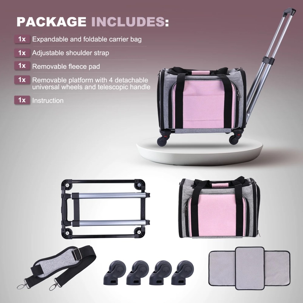 BEBANG Rolling Pet Carrier with Wheels, Foldable Airline Approved Dog Carriers for Small Dogs and Cats, Cat Carrier on Wheels, Pet Travel Carrier for Flight Camping Outdoor - Image 7