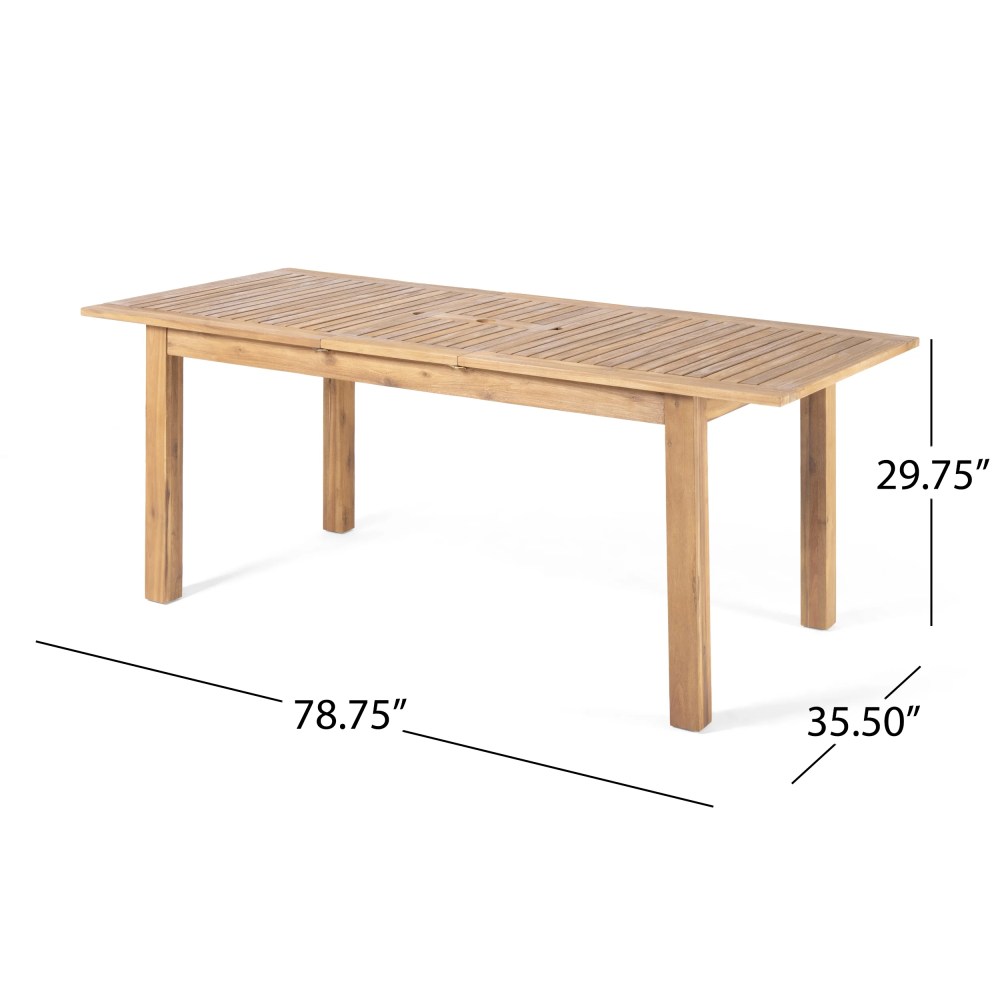 Noble House 63" Acacia Wood Expandable Design and Durable Outdoor Dining Table, Natural - Image 8