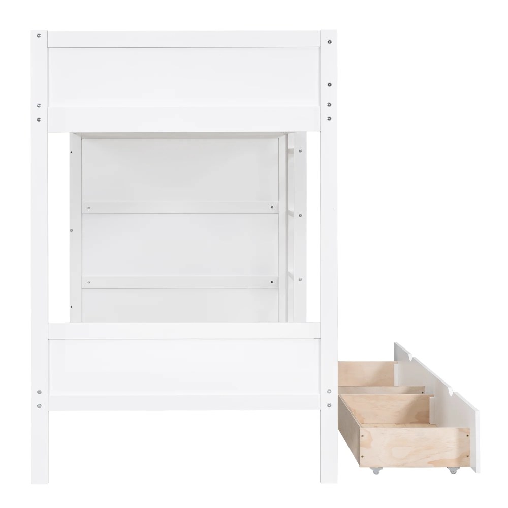 Euroco Pine Wood Twin over Twin Bunk Bed, Storage Bed with Cabinets and Shelves for Kids Teens, Sapce-Saving Design, White - Image 8