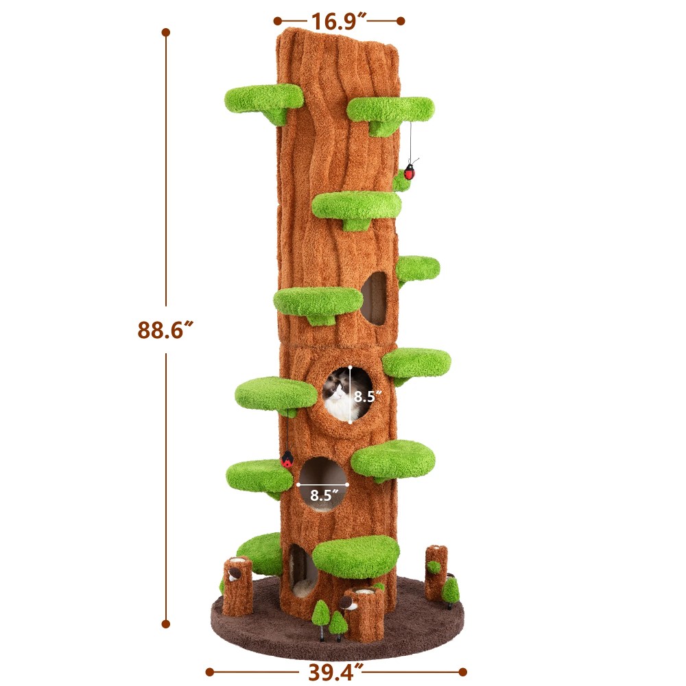 LHBCraft 88.6" Tall Cat Tree for Indoor Cats, Large Cat Tower with Luxury Cat Condo, Cat Tree Tower with Soft Cushion, Scratching Board, Plush Platform and Top Perch - Image 2