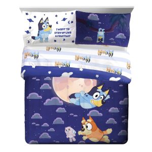 BBC Studios Bluey Blue 7 Piece Full Bed Set w/ Sham, 100 Microfiber