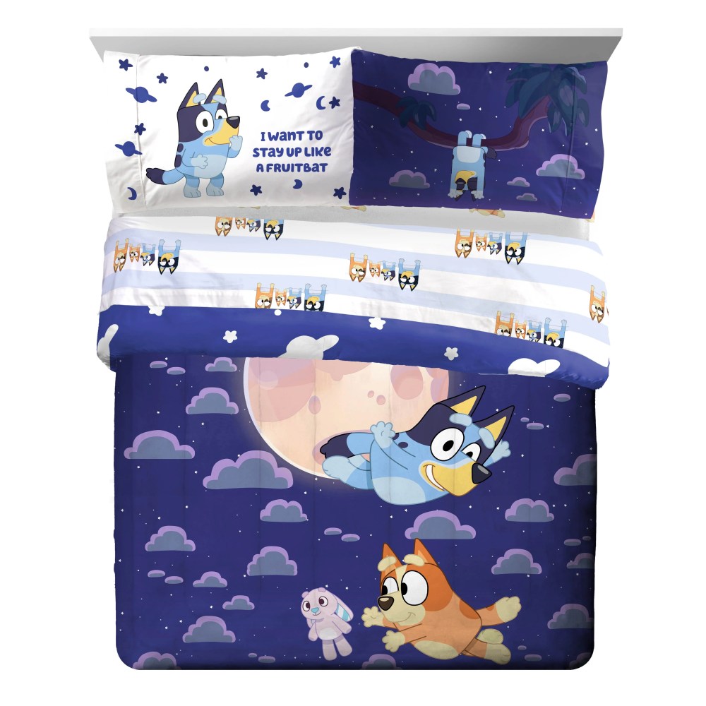 BBC Studios Bluey Blue 7 Piece Full Bed Set w/ Sham, 100 Microfiber