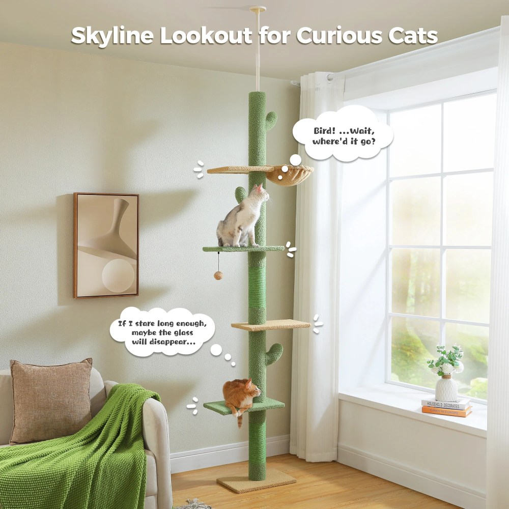 PAWZ Road Tall Cat Tree Cactus Floor to Ceiling Cat Tower 95-108" Sisal Scratching Post for Indoor Cats - Image 7