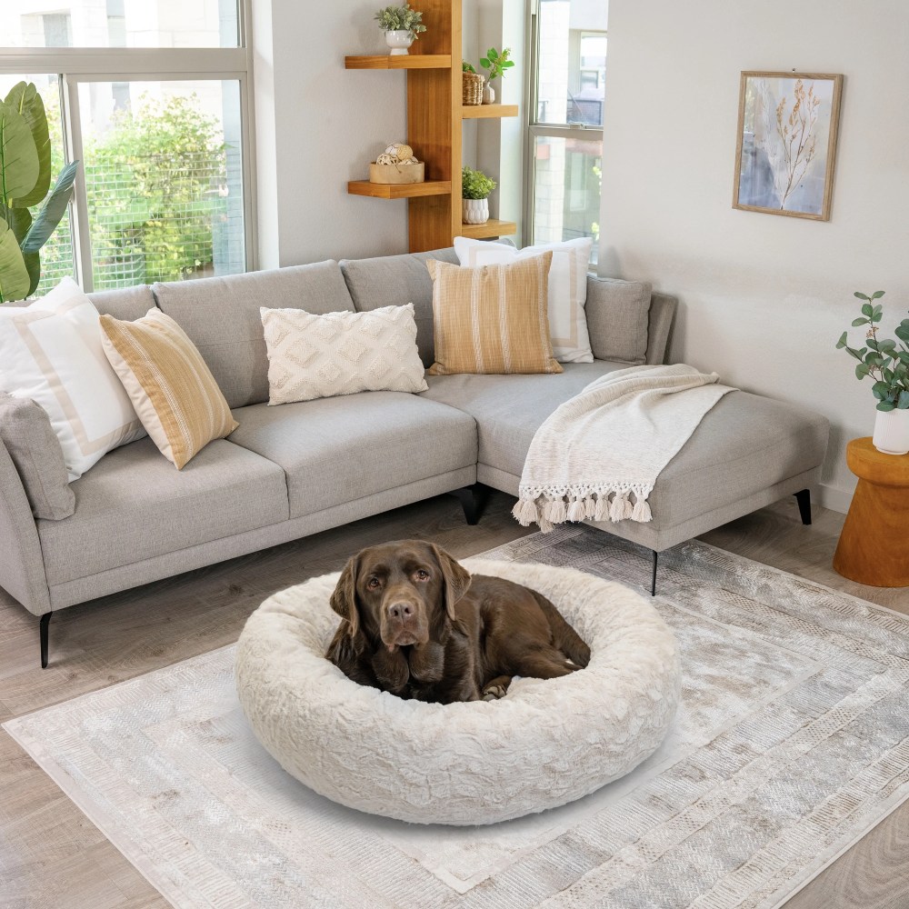 Best Friends by Sheri The Original Calming Donut Dog Bed-Washable Plush Pet Bed for Large Breeds up to 100 lbs, Lux Faux Fur, Oyster, Large (36" x 36") - Image 7