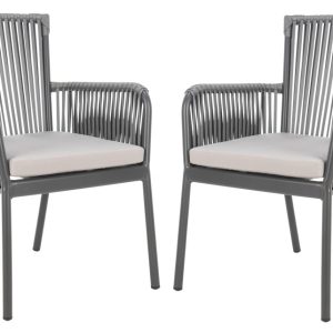 SAFAVIEH Paolo Stackable Outdoor Patio Rope Arm Chair, Grey/Cushion, Set of 2