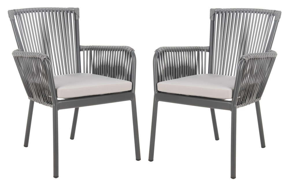 SAFAVIEH Paolo Stackable Outdoor Patio Rope Arm Chair, Grey/Cushion, Set of 2