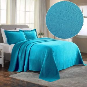 Superior Celtic Circle Cotton Bedspread and Sham Set, 2-Piece Decorative Breathable Bedspreads, Twin, Peacock Blue