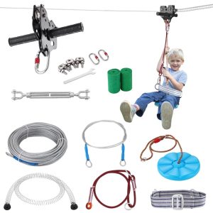VEVOR Zipline Kit for Kids and Adult,  160 ft Zip Line Kits Up to 330 lb,  Backyard Outdoor Quick Setup Zipline,  Playground Entertainment with Stainless Steel Zipline,  Spring Brake,  Safety Harness,