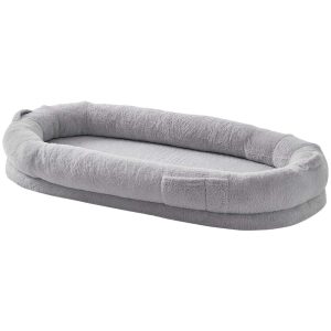 KFFKFF Human-Sized Pet Lounger,  67.7"x35"x9.8",  Adult Pet Bed with Removable Faux Rabbit Fur,  Egg Crate Foam,  Pocket for Toys,  Spacious Pet Sofa,  Light Grey