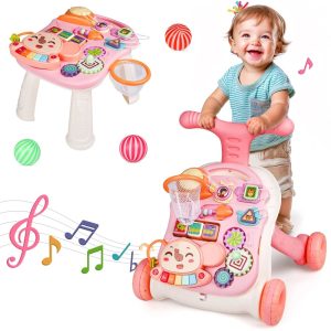 Carsky 3-in-1 Baby Walker and Learning Table Center, Perfect Learning Toys Christmas Baby Toy Gift for Infants 6-12 Months, 17.3 Inch Perfect for Early Development & Playtime for Girls Boys-Pink
