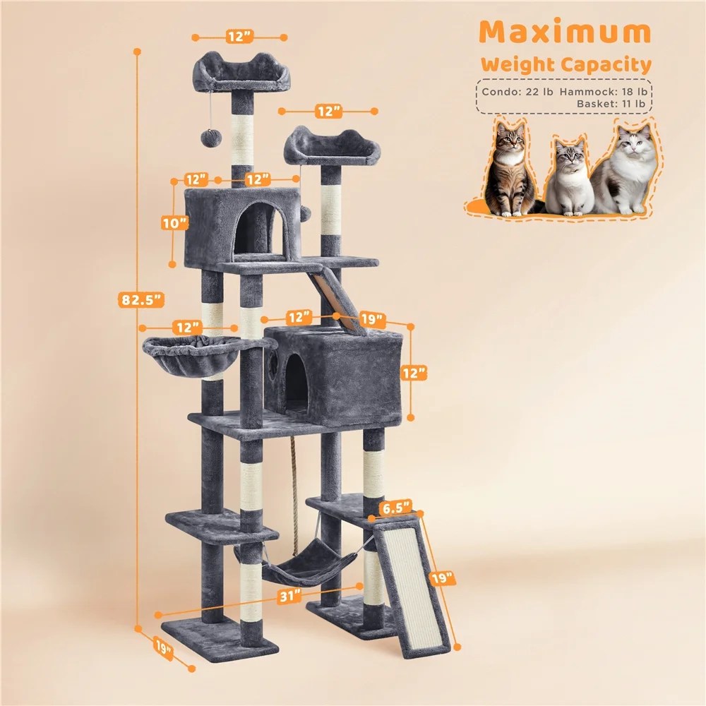 Yaheetech 82.5" H Large Cat Tree Cat Tower with Condos, Dark Gray - Image 5