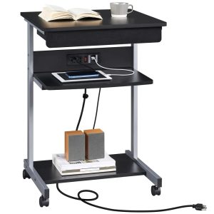 Alden Design 22in Rolling Laptop Computer Table with Power Outlet for Home,Black