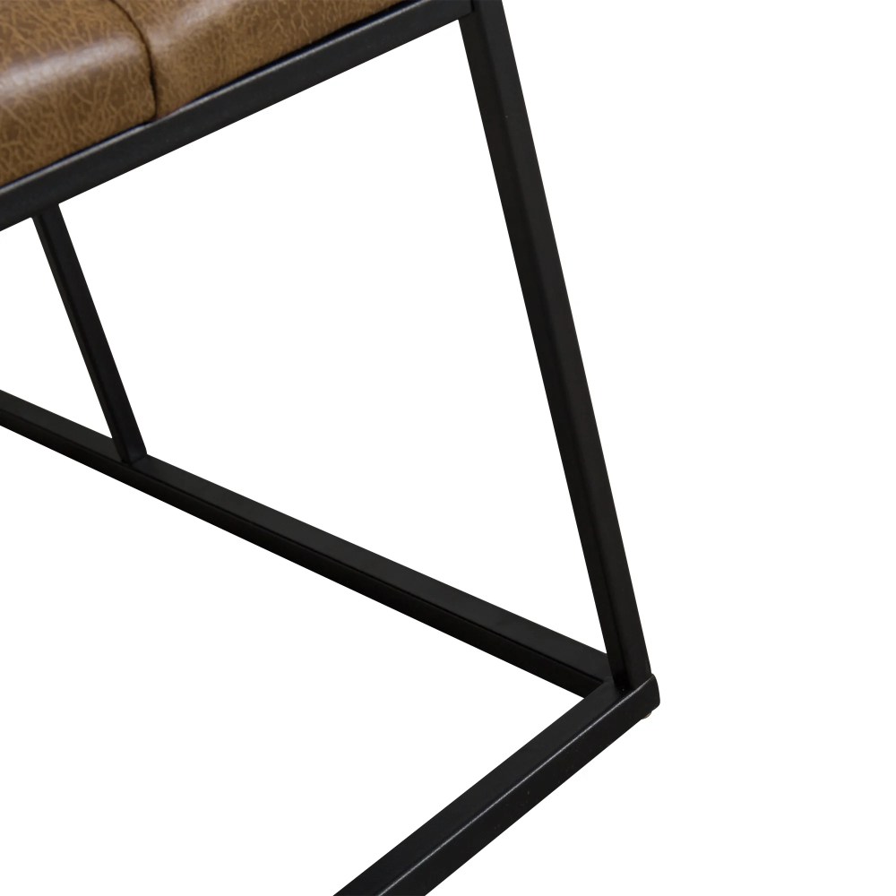 HomePop Draper 58" Large Ottoman with Button Tufting, Light Brown Faux Leather - Image 9