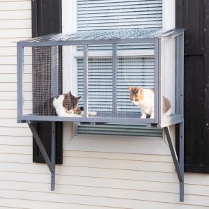 COZIWOW Weatherproof Cat Window Perch, Outdoor Cat Catio, Cat Cage for Cat Patio, Cat Window Box, Dark Gray