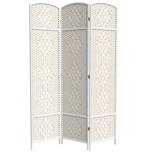 7 ft. Tall Rattan Fiber Diamond Weave Privacy Screen Room Divider - White - 3 Panels