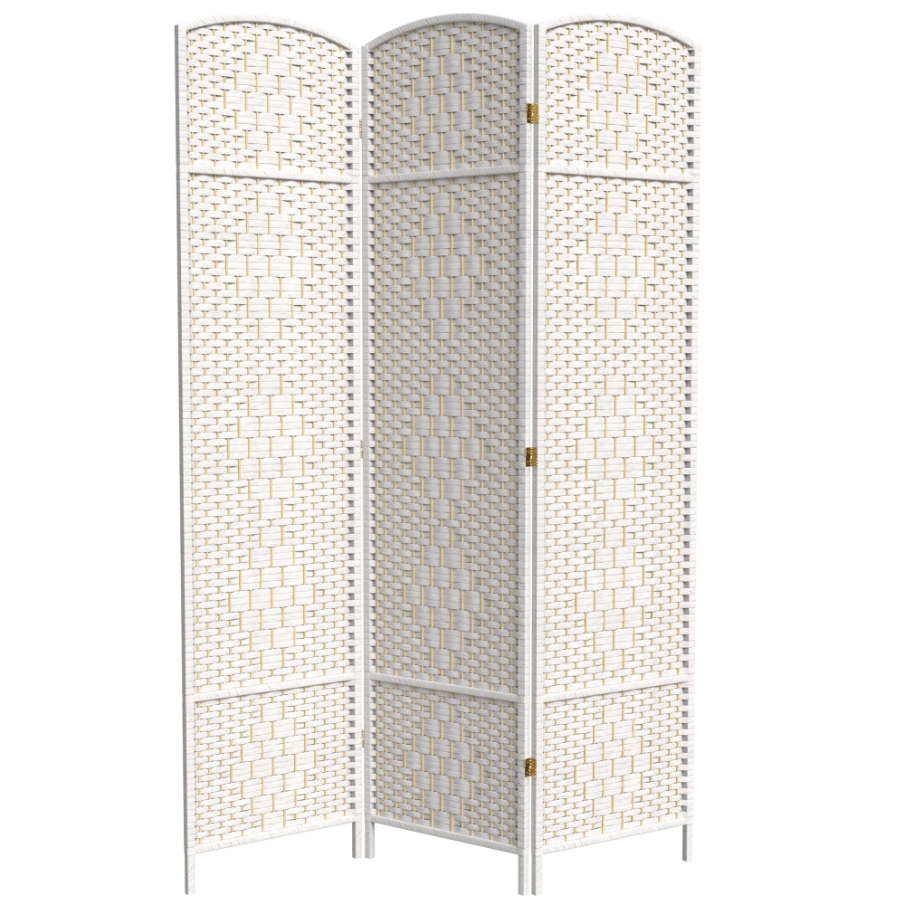 7 ft. Tall Rattan Fiber Diamond Weave Privacy Screen Room Divider - White - 3 Panels