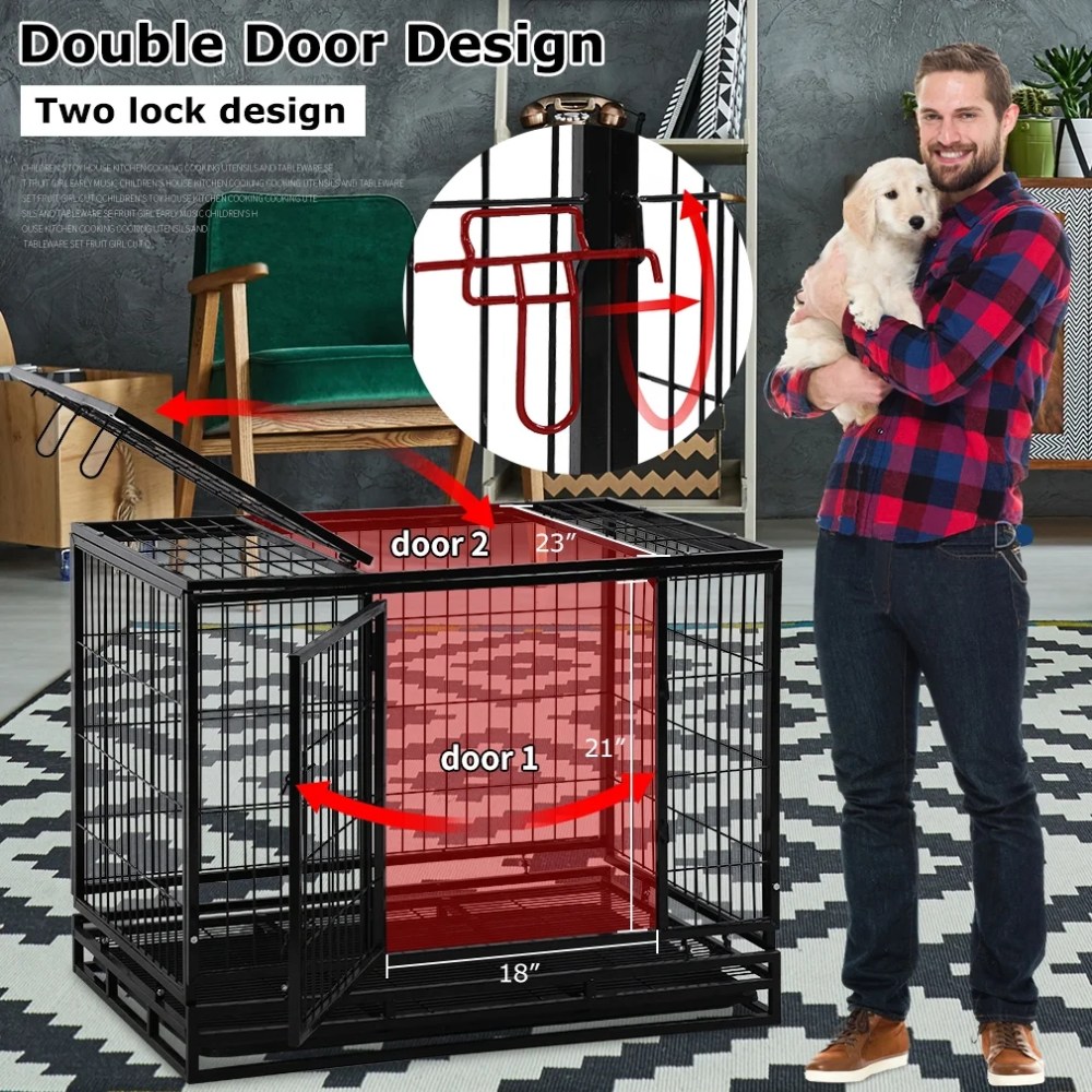 Bestpet 36" Dog Crate Cage with Plastic Tray, Double Doors and Locks for Large Dogs, Heavy Duty - Image 2