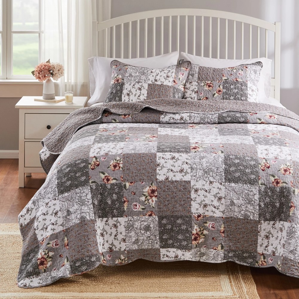Barefoot Bungalow Giulia Cotton-Rich Floral Patchwork Print Quilt Set, 3-Piece King/Cal King, Adult - Image 3