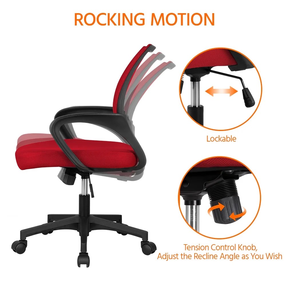 Alden Design Adjustable Mid Back Mesh Swivel Office Chair with Armrest, Set of 2, Red - Image 3