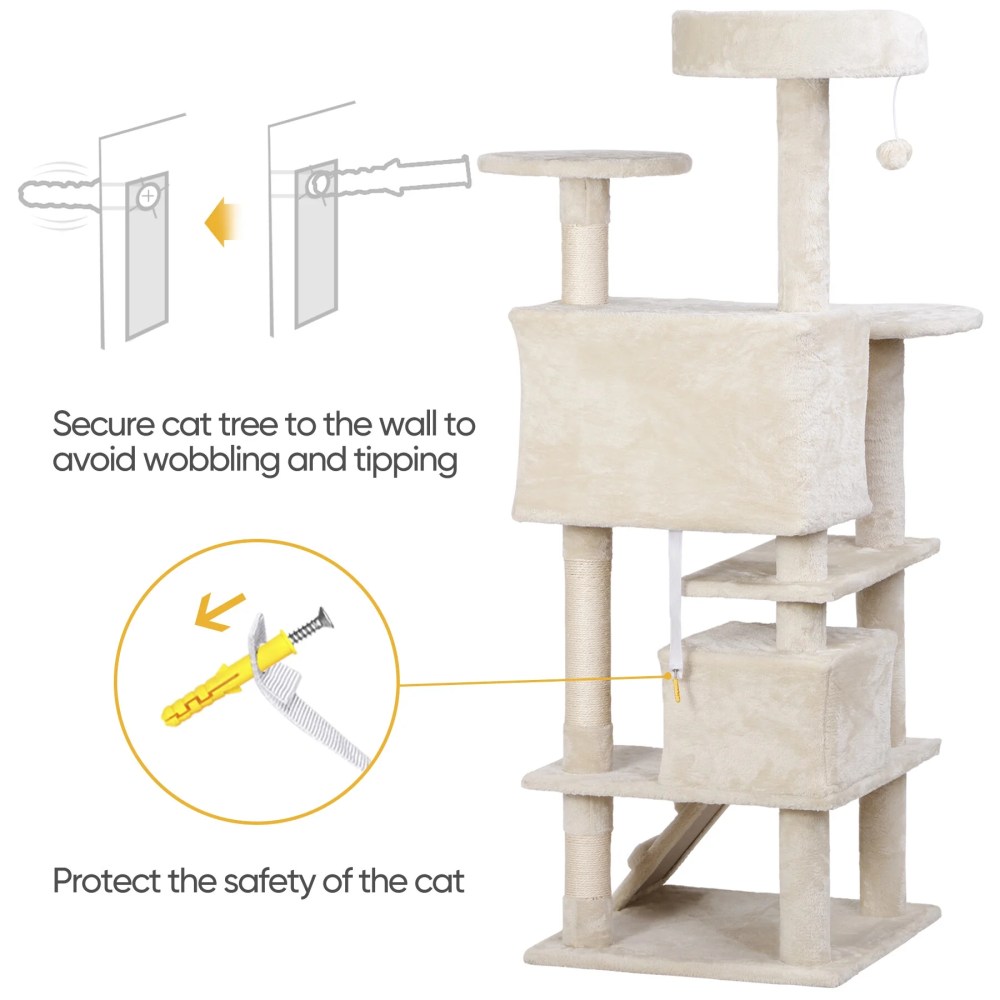 ZENSTYLE 53" Cat Tree Scratching Post Condo Tower Pet Kitty Playhouse, Beige - Image 9