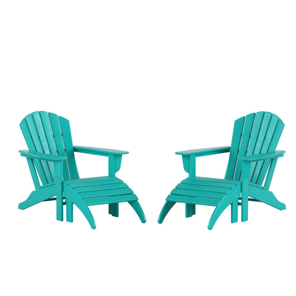 Westin Outdoor 4-Piece Adirondack Patio Chairs with Ottoman Footrest Set, Turquoise - Image 6