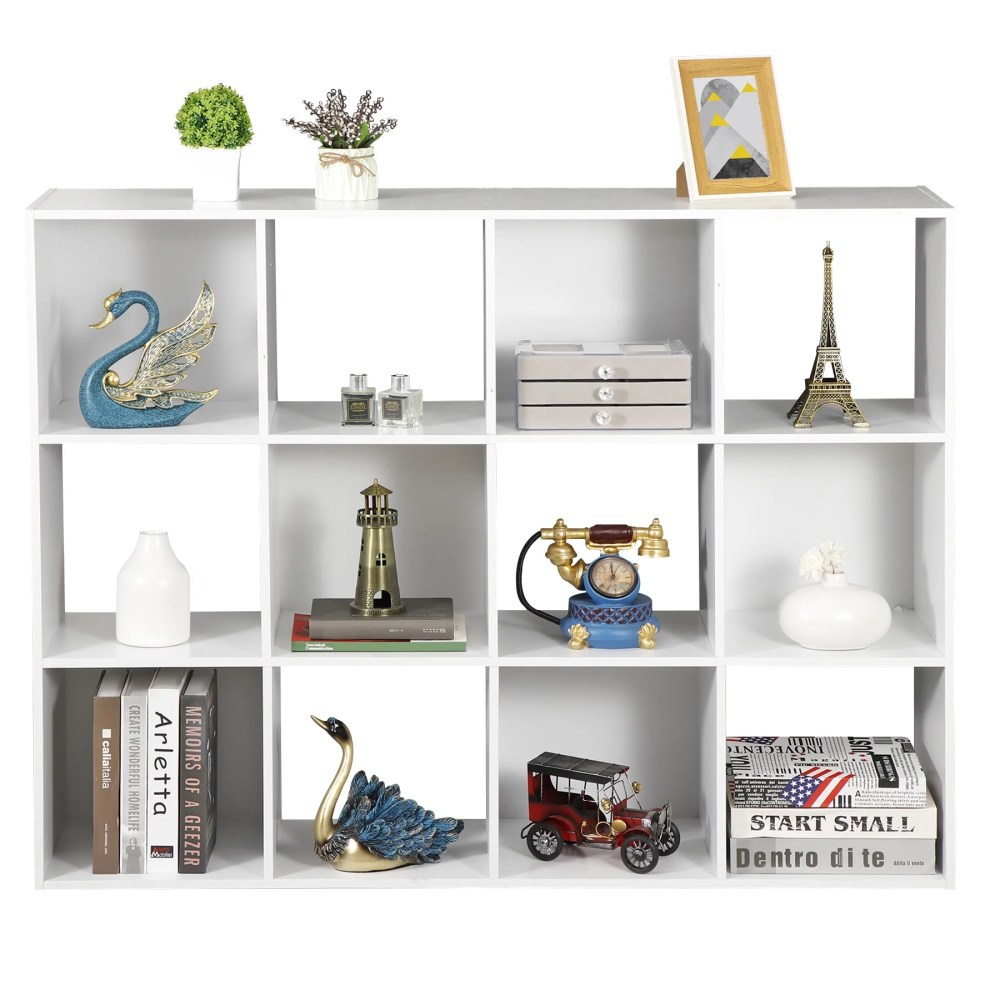 ZENSTYLE 12 Cubes Storage Shelves Organizer Bookshelf Display Cabinet for Home Office White