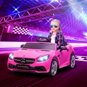 Aosom 12V Kids Electric Ride On Car with Parent Remote Control, Two Motors, 2 Speeds, Music, LED Lights, USB for 3-6 Years Old, Pink