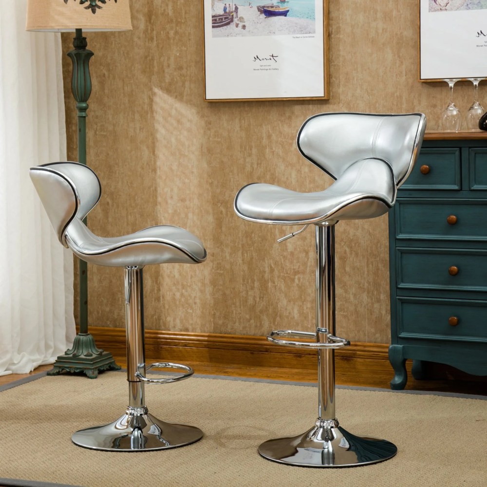 Roundhill Masaccio Cushioned Leatherette Upholstery Airlift Adjustable Swivel Barstool with Chrome Base, Set of 2, Multiple Colors Available - Image 6