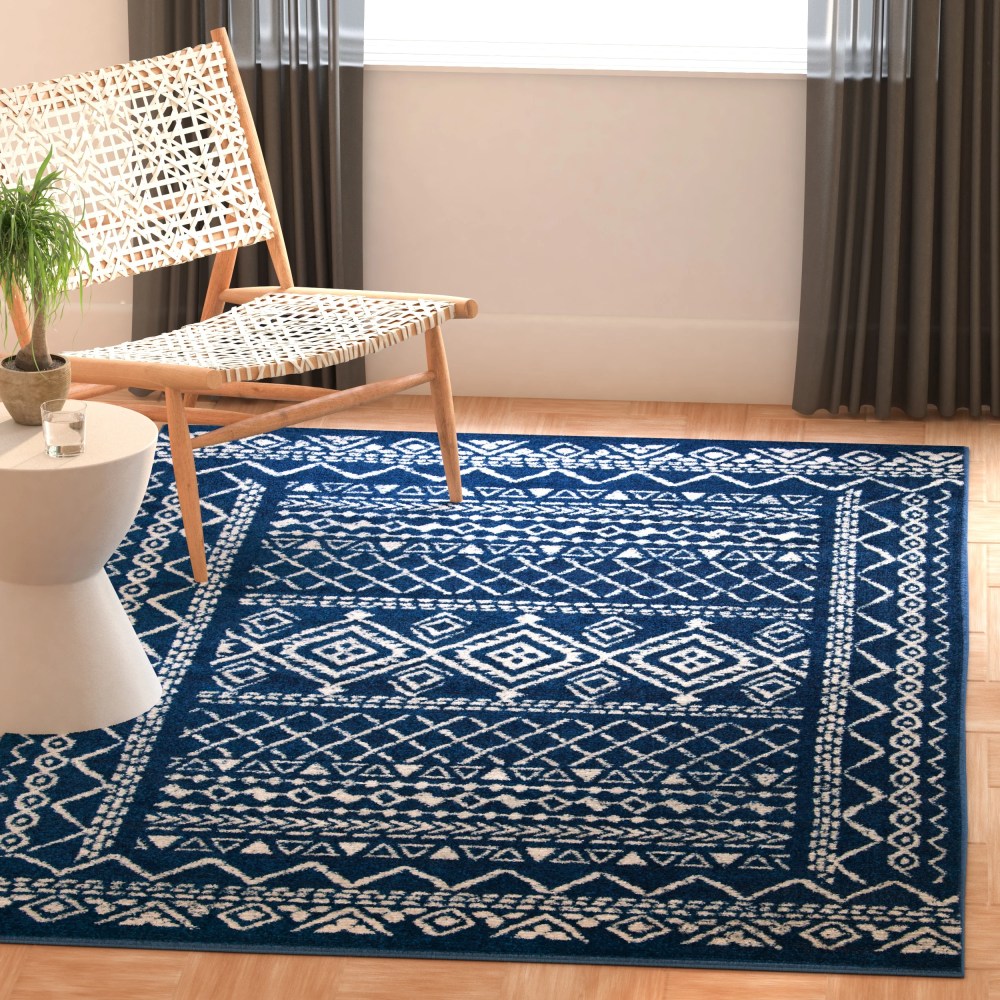 SAFAVIEH Tulum Ronald Oriental Area Rug, Navy/Ivory, 6'7" x 6'7" Square - Image 9
