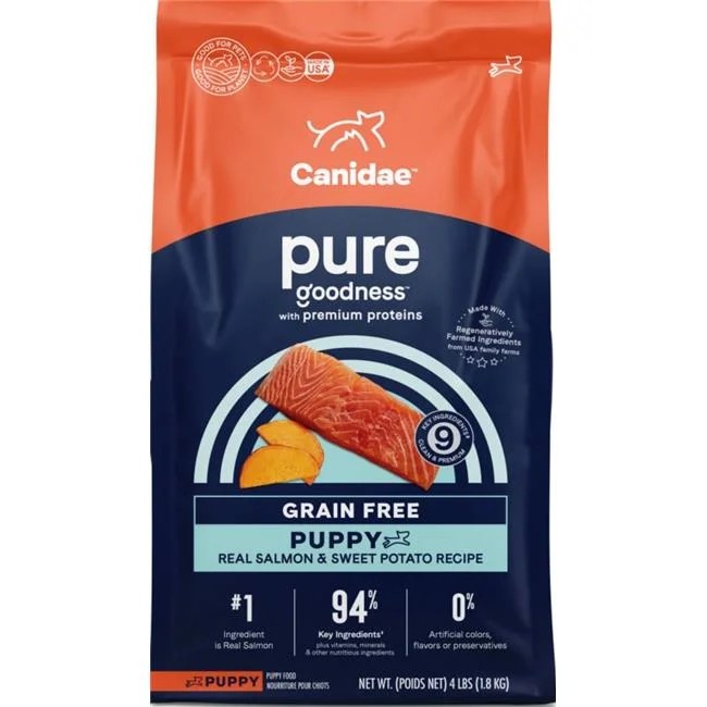 Canidae 102757 4 lbs Pure Goodness Grain Free Real Salmon & Sweet Potato Recipe Dry Puppy Food - 6 Count