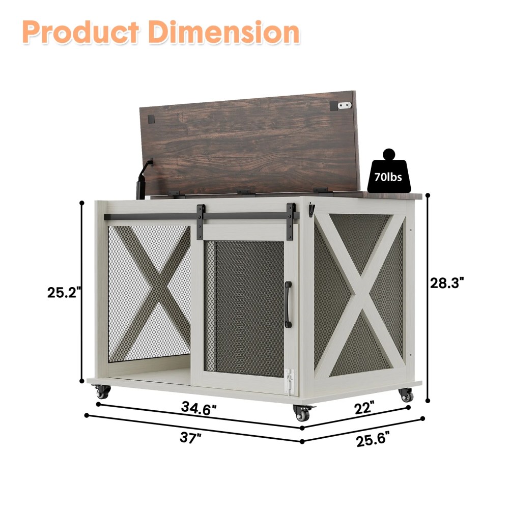 37" Stress-Free Dog Crate with Dual Access Sliding Barn Door & Flip Top Design Creates a Cozy Den for Your Pet - Image 43