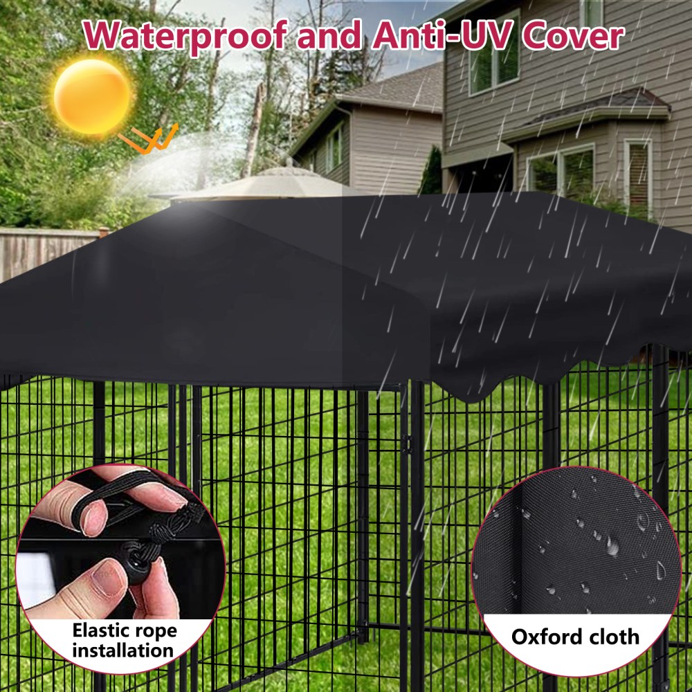Jhsomdr Outdoor Dog Kennel 6.2ft x 4ft x 4.5ft Heavy Duty Large Wire Dog Fence Outside Dog Playpen with UV-Resistant Oxford Cloth Roof & Secure Lock - Image 3