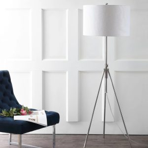 SAFAVIEH Cipriana Glam Adjustable Floor Lamp, Nickel/White