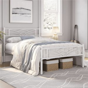 Yaheetech Metal Twin Size Platform Bed with Cloud-inspired Design Headboard,White